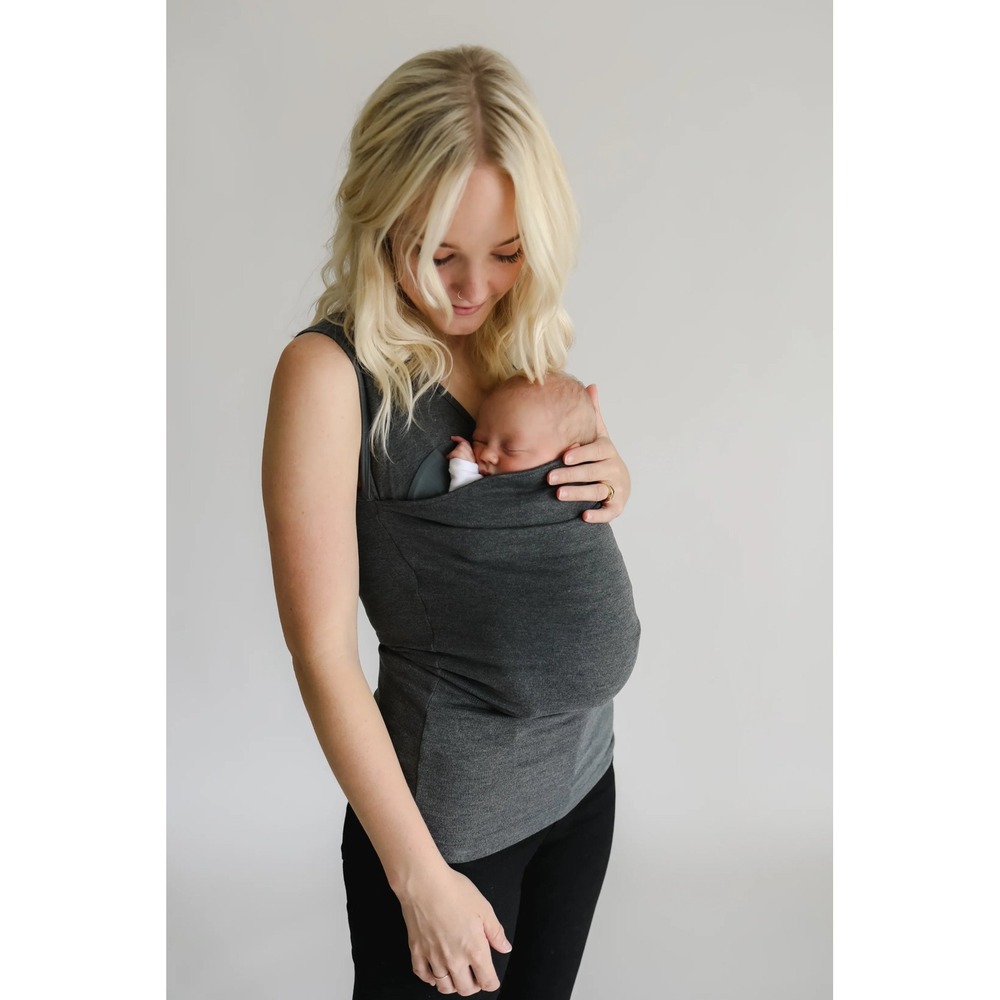 Lalabu Soothe Shirt Babywearing Nursing Tank Gray Sleeveless Carrier L